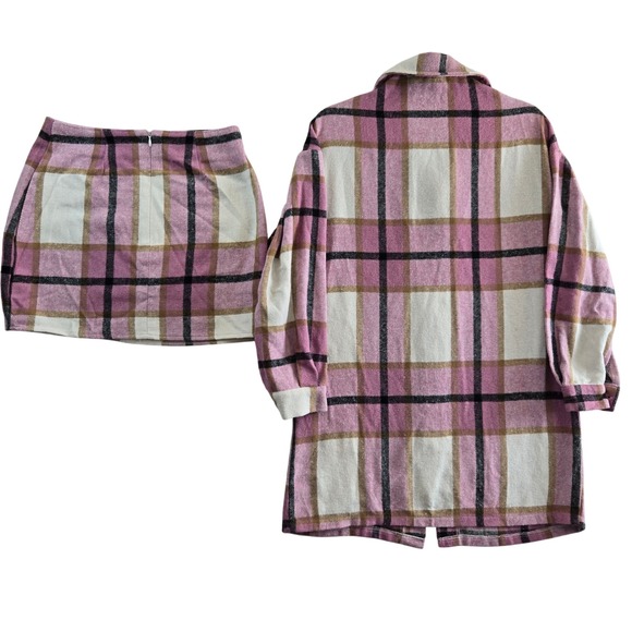 Womens‎ 4 Shacket Shirt Jacket Mini Skirt 2pc Outfit Preppy Pink Plaid Angelcore - Picture 6 of 11